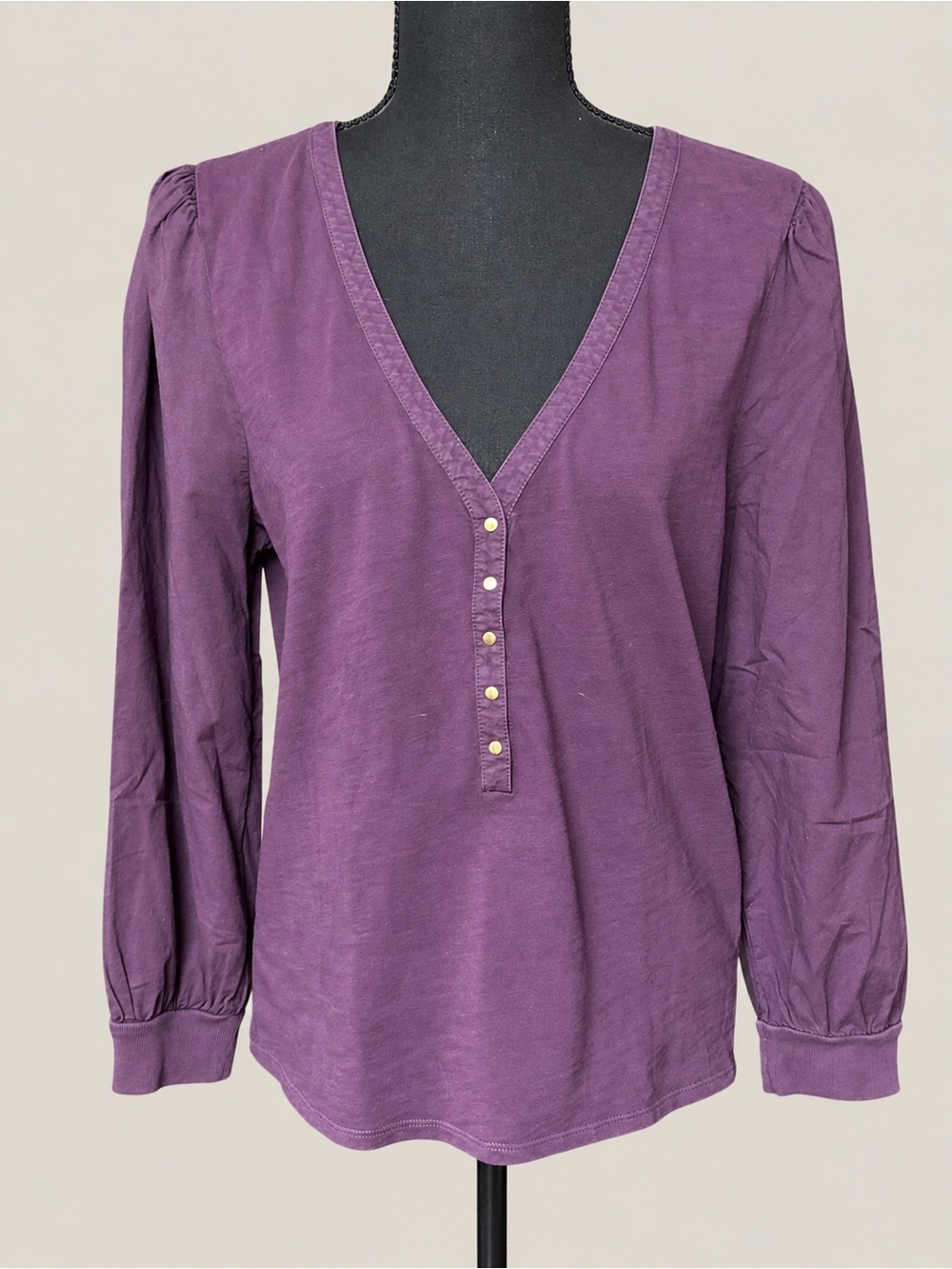 Nation LTD Sugar Henley Top Purple Puff Sleeve Cotton Size L NWT